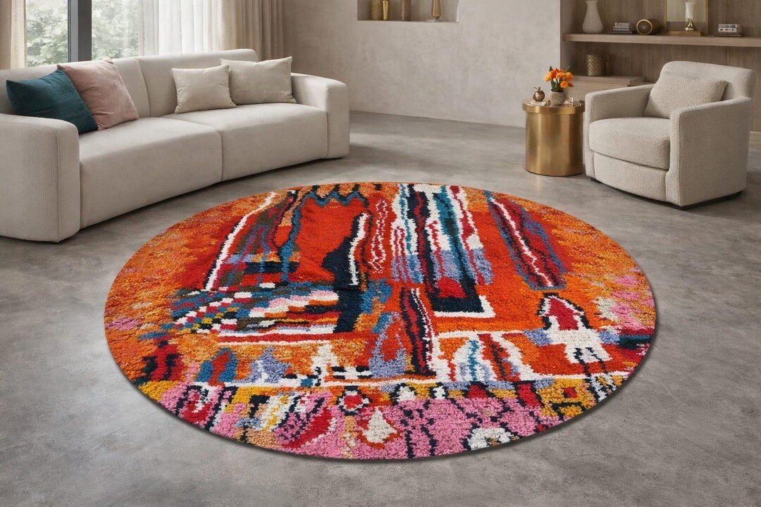 Round Israeli Rugs Round Colorful Moroccan Rug, Round Berber Rug, Handmade Wool Rug, Wool ...