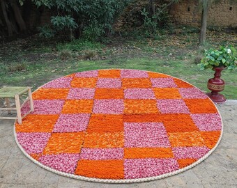 Round Moroccan Berber Rug , Custom Moroccan Berber Rug , Round Berber Rug, Handmade Wool Rug.