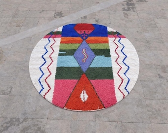 Round Moroccan Berber Rug , Custom Moroccan Berber Rug , Round Berber Rug, Handmade Wool Rug.