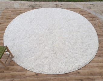Round Berber Handmade Wool Rug, Custom Moroccan Berber Rug by Orin, Wool Rug, Modern Round.