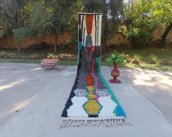 Colorful Moroccan Berber Runner Rug - Handwoven Wool Hallway Carpet