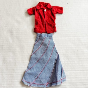 Vintage Barbie Denim Skirt & Red Top Outfit 1960&#39;s 1970&#39;s