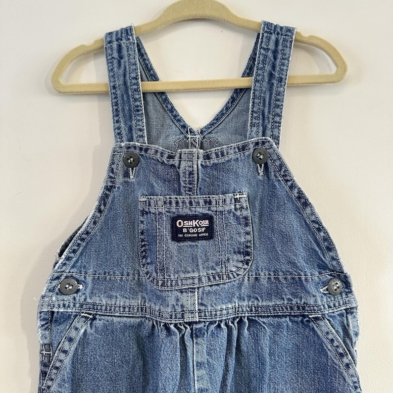 VTG Bebé Niña Niña Denim Grandes Monos 24 Mos Osh Kosh B'Gosh 90's Vestbak imagen 3