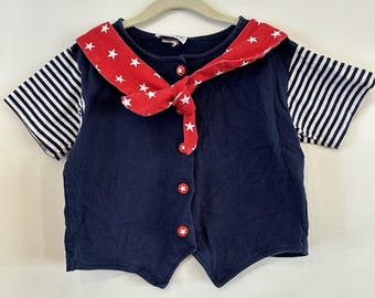 Camisa azul con botones náuticos para niña pequeña VTG 4T, algodón con estrellas rojas y blancas