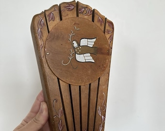 Cuchillo de madera vintage para colgar en la pared con soporte de bloque de paloma, 5 cuchillos, estilo Grannycore.