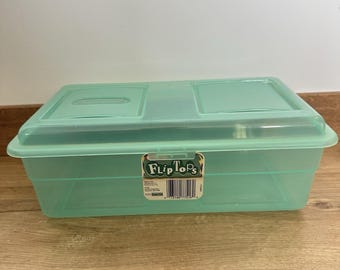 Vintage Sterilite Flip Tops Plastic Storage Container Box Green Tint 1996 Hinged