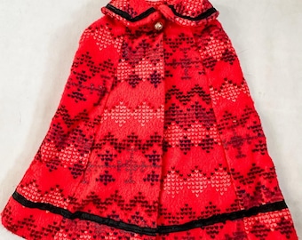 Vintage Barbie Clothes Cape Coat Red Black Hong Kong