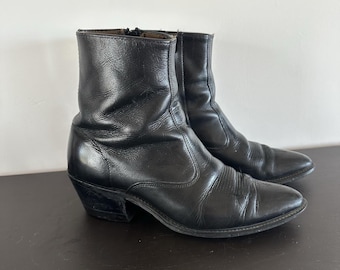 VTG Women's Black Cowboy Boots JP Western 8 1/2D Leather Heel Ankle Rodeo