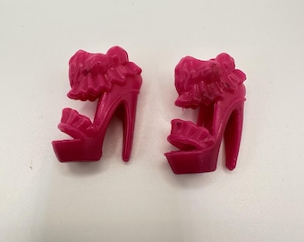 VTG Barbie Doll Shoes Fuchsia High Heels Ruffle Stiletto Ankle Strap 00's
