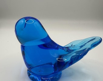 Vtg Leo Ward Glass Blue Bird Bluebird Of Happiness Figurine Signed 1993