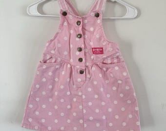 Vestido vaquero vintage de los 90 para niña de 4/5 años de la marca Osh Kosh B'GOSH, rosa y blanco con lunares.