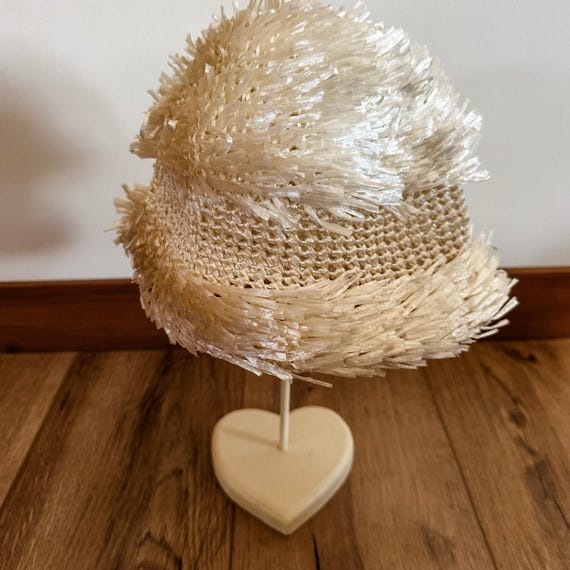 VTG 50's Women's White Cream Straw Woven Hat Summ… - image 1