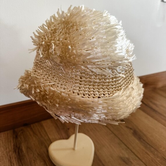 VTG 50's Women's White Cream Straw Woven Hat Summ… - image 2