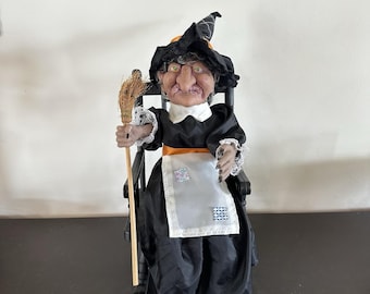 Halloween Vintage Gemmy 16" geanimeerde schommelheks 1991 gloeiende ogen en geluid WORKS