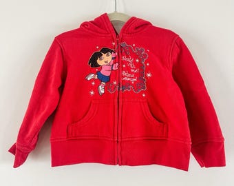 Vintage Toddler Girl 3T Dora The Explorer Zip Sweatshirt Red New Old Stock Y2K