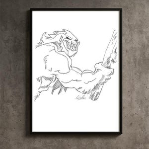 Comic book style ogre gray pencil drawing