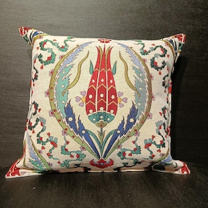 Ottoman Tulip Pillow Cover: Gobelin Tapestry Cushion, Turkish Boho Decor