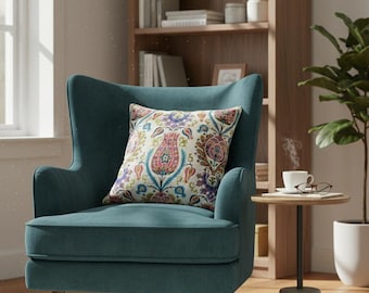 Funda de almohada otomana con bordado floral: cojín turco colorido con estampado tradicional para la decoración del hogar.
