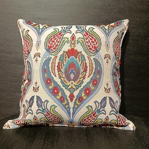 Ottoman Tulip Palmette Cushion Cover: Gobelin Jacquard Pillow, Turkish Decor