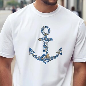 Camiseta de ancla náutica / Ropa de playa suave para marineros / Camiseta informal de verano unisex / Camisa de estilo costero / Conjunto de vacaciones de verano imagen 1