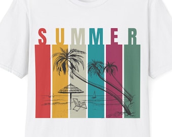 Camiseta unisex con ambiente playero veraniego, ideal para vacaciones, ropa de playa, regalo para viajeros, ropa de fiesta de verano, suave y cómoda.