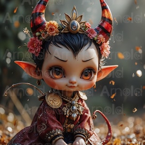 Dark Fantasy Art – Uroczy mały diabełek / Demoniczna postać – Grafika generowana przez AI – Plik cyfrowy A1 – Wysoka rozdzielczość 300 DPI