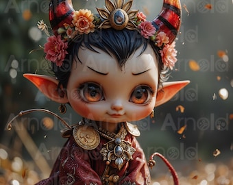 Dark Fantasy Art – Cute Little Devil / Demonic Character – AI Generated Artwork – A1 Digital File – 300 DPI High-Resolution