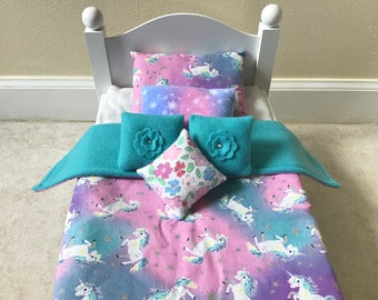 doll bedding for 18 inch american girl blanket pillow set blue brown horse 45