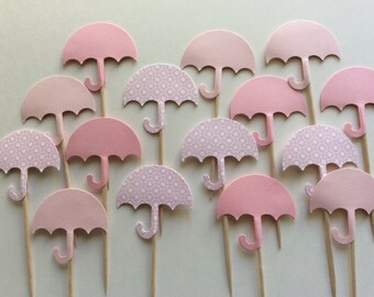 12 Mixed Pink  Umbrella baby shower Cupcake Toppers