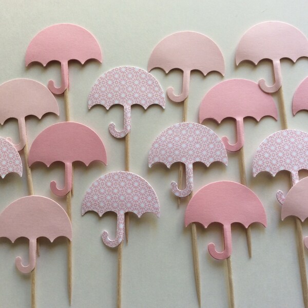 12 Mixed Pink  Umbrella baby shower Cupcake Toppers