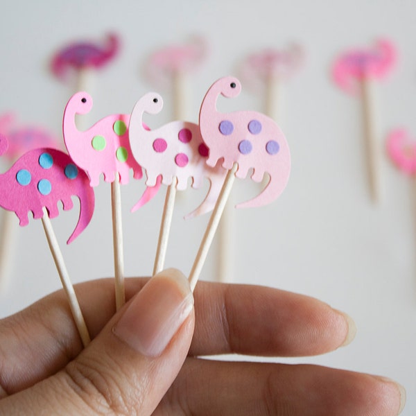 24 Pink Girl Dinosaur Party Picks - Cupcake Toppers - Toothpicks - Food Picks