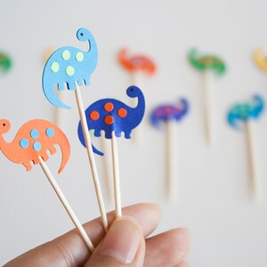 24 Dinosaur Party Picks Cupcake Toppers Toothpicks Food Picks image 1