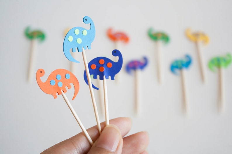 24 Dinosaur Party Picks Cupcake Toppers Toothpicks Food Picks image 1