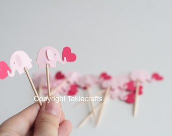 24 elephant cupcake toppers Pink Party Picks - Cupcake Toppers - Toothpicks - Food Picks