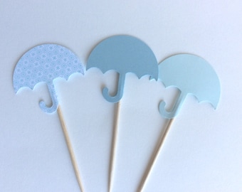 12 Mixed Blue  Umbrella baby shower Cupcake Toppers