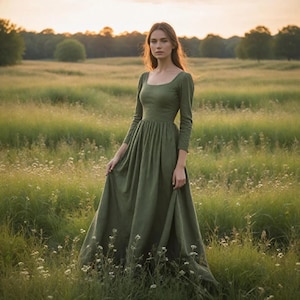 Cottagecore Medieval Women Long Maxi Dress, Milkmaid Fitted Renaissance Gown for her, Maiden Cosplay Costume LARP events, Elven Fairy Attire