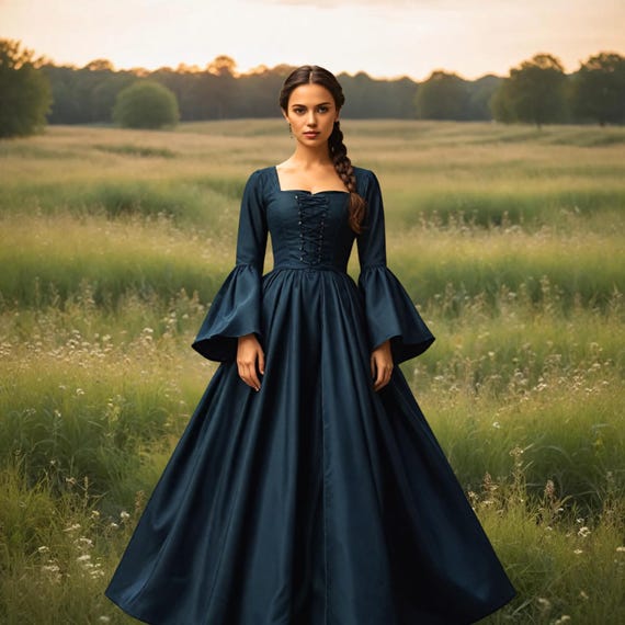 dark blue renaissance dress Blue Velvet Tulle Long Prom Dress, A-Line Evening Party Dress US 12 / Custom Color
