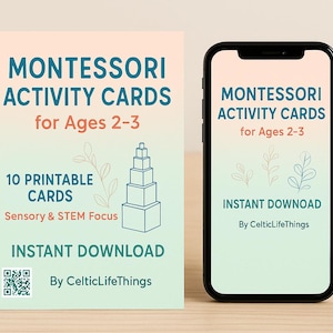 Montessori Aktivitätskarten für 2-3-jährige Kinder | 10 Druckbare Lernspiele | Sensorischer & STEM Fokus