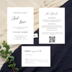 Minimalist Wedding Invitation Suite | Editable Canva Template | Digital Invite, RSVP and Details Card | Black & White Modern Wedding Set