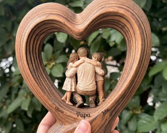 Regalo personalizado para papá para el Día del Padre, Bloque de madera personalizado con forma de corazón para papá e hijo, Decoración familiar personalizada con nombre, Regalo para el Día del Padre