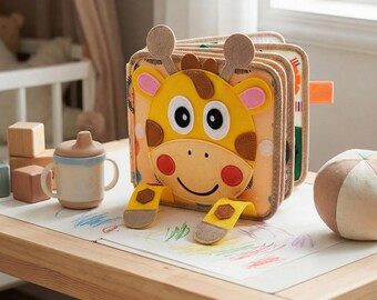 Libro de fieltro 3D con tablero de actividades de jirafa Montessori para el desarrollo de hábitos de aprendizaje temprano, libro de tela suave, libro para el desarrollo del conocimiento