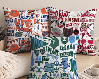 Funda de almohada personalizada para la universidad, almohada universitaria, almohadas para fiestas universitarias, decoración para dormitorios universitarios, almohadas para fiestas en la cama, artículos universitarios