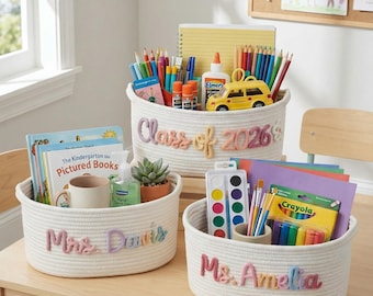 Personalized Embroidered Teacher Appreciation Gift, Custom Teacher Basket, Thank You Gift For Teacher, End Of Year Teacher Gift