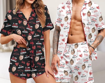 Pijama personalizado con foto de corazón: pijamas cortos y largos personalizados para pareja, regalo de San Valentín