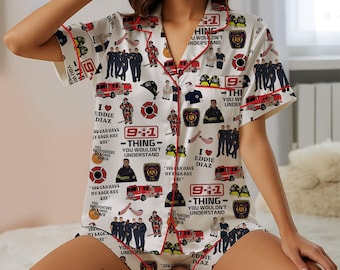 Pijama de la película 911, camiseta de la serie de televisión estadounidense, pijama de satén del programa de televisión 9-1-1