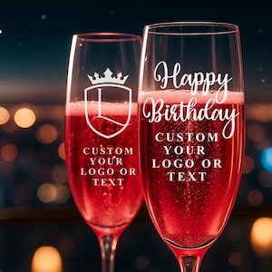 Personalized Logo Corporate Champagne Glasses – Custom 8oz Flutes for Promotional Events, Celebrations