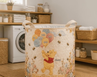 Cesta para la ropa sucia con diseño de Mamá Osa, Winnie the Pooh y abejas, cesta de tela vintage con temática de libros, cesta de almacenamiento, regalo para el Día de la Madre, parte superior de Mamá Osa