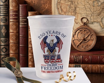 Vasos de plástico personalizados del 250 aniversario de Estados Unidos, regalos personalizados con el nombre de la familia para mamá y papá, regalos personalizados para la familia, recuerdo de cumpleaños de EE. UU.