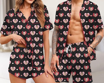 Pijama personalizado con foto de corazón: pijamas cortos y largos personalizados para pareja, regalo de San Valentín