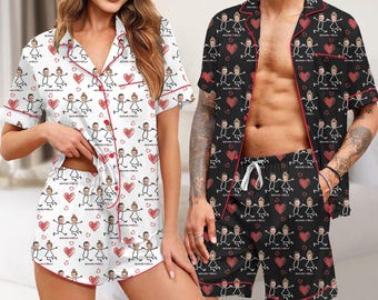 Pijama personalizado con foto de corazón: pijamas cortos y largos personalizados para pareja, regalo de San Valentín